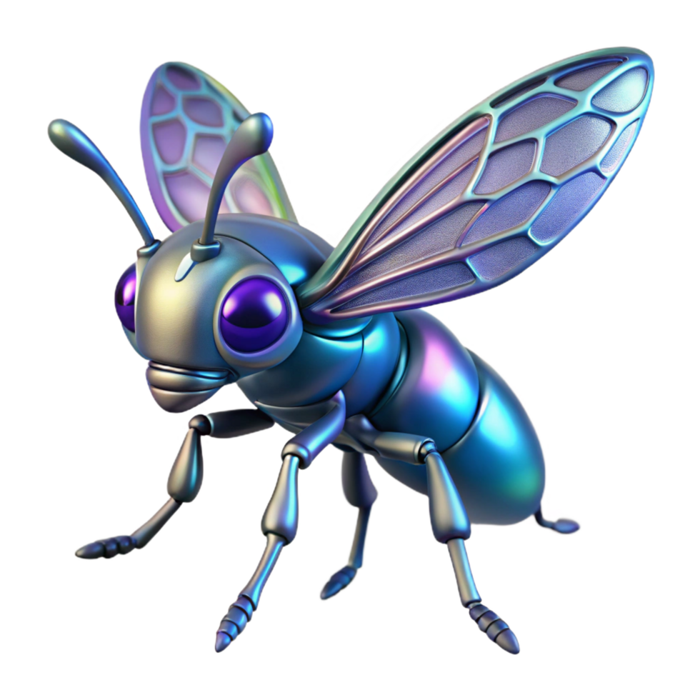 pristine elegant Hyper-specific, concept art style render Isolated cutout of a robotic insect with articulated legs and iridescent wings with Transparent Background top-tier png