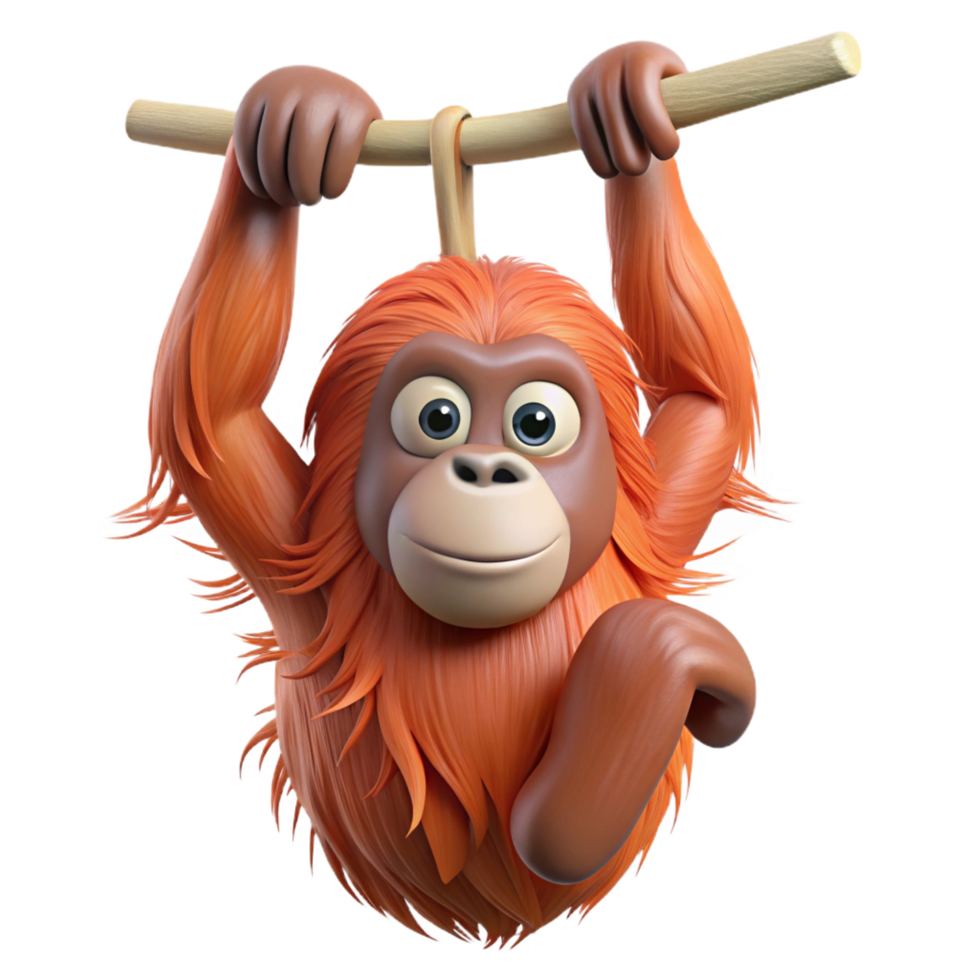 stunning dreamy coastal Ultra-detailed, professional render of a single orangutan, hanging from a branch branch cropped out, isolated cutout, with Transparent Background genuine png