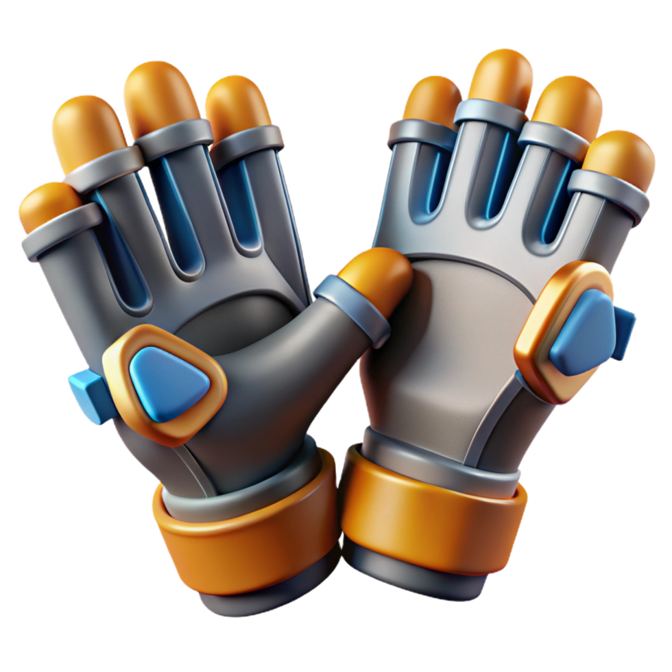 standout geometric Hyper-specific, concept art style, isolated cutout of a pair of fingerless gloves with integrated hacking tools, ultra-detailed with Transparent Background professional png