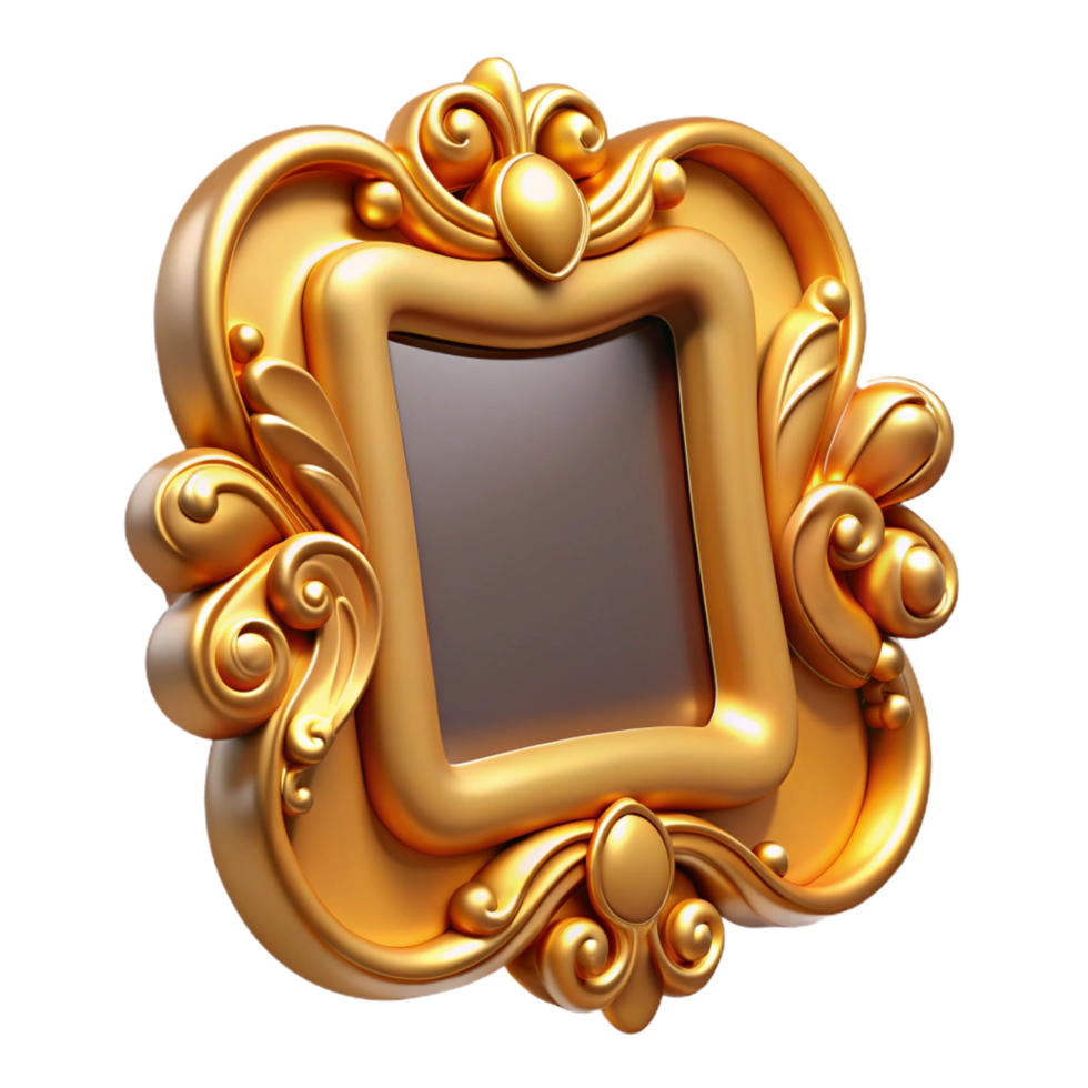 dazzling mid-century Isolated cutout, hyper-specific, concept art style of an Art Nouveau picture frame, gilded wood, intricate floral carvings with Transparent Background impeccable png