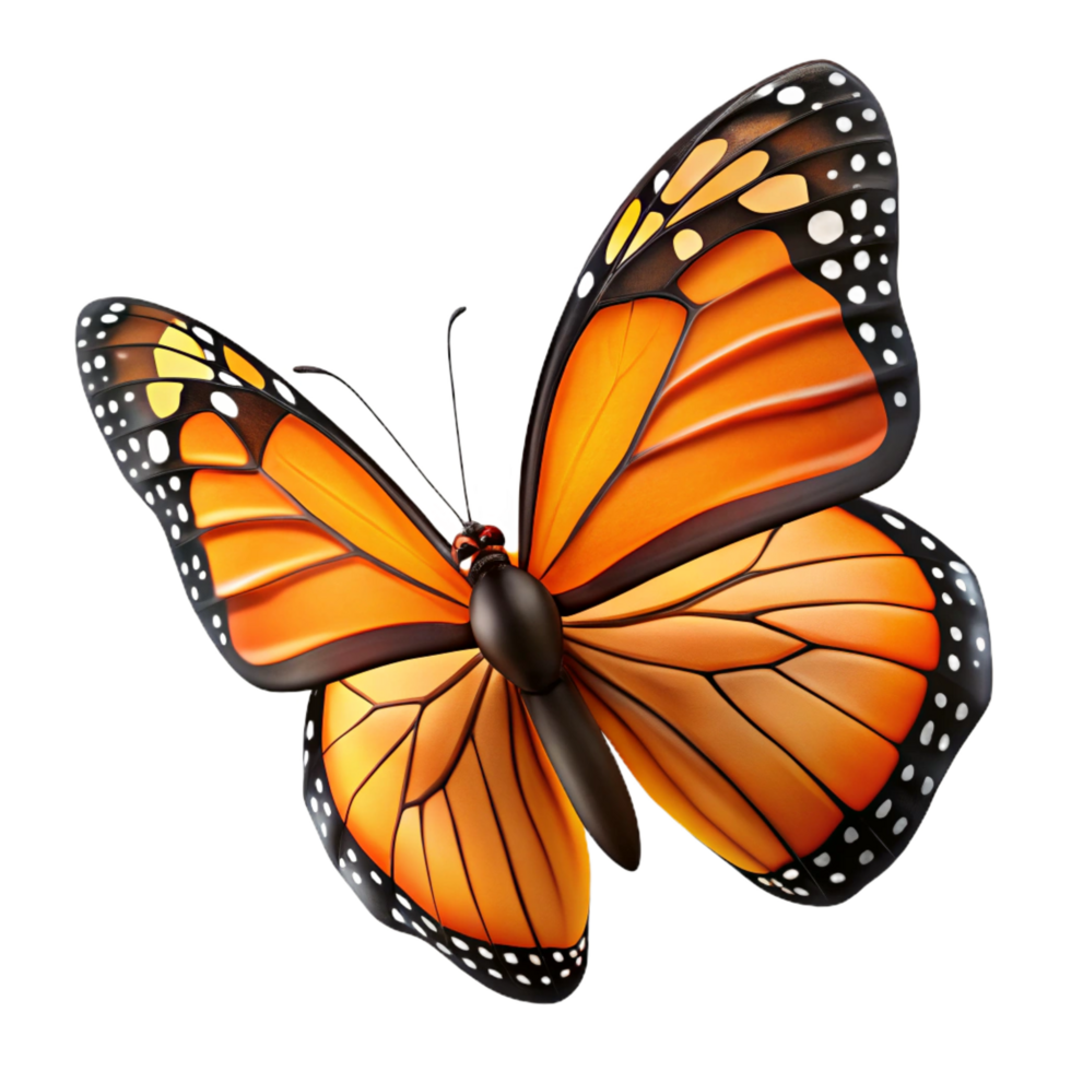 pristine whimsical retro Ultra-detailed photorealistic isolated cutout of a single monarch butterfly wing, vibrant orange and black, delicate veins, macro, with Transparent Background authentic png