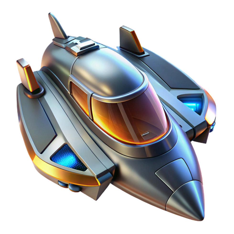 impressive quintessential Ultra-detailed, concept art style render of a futuristic spaceship, sleek design, engine glow from within, isolated cutout with Transparent Background png