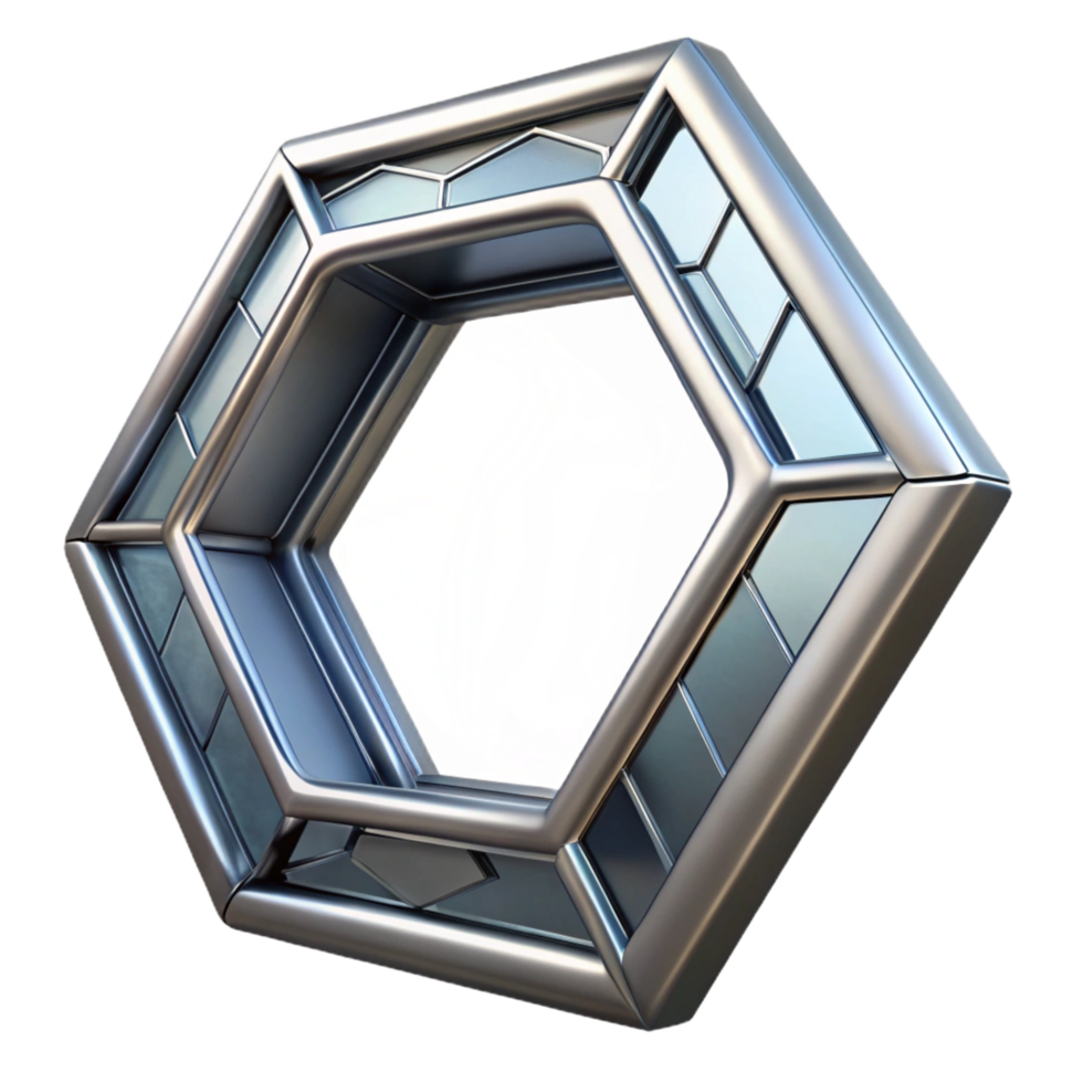 gorgeous sought-after Concept art style rendering of a futuristic, metallic, isolated window frame with intricate hexagonal patterns with Transparent Background png