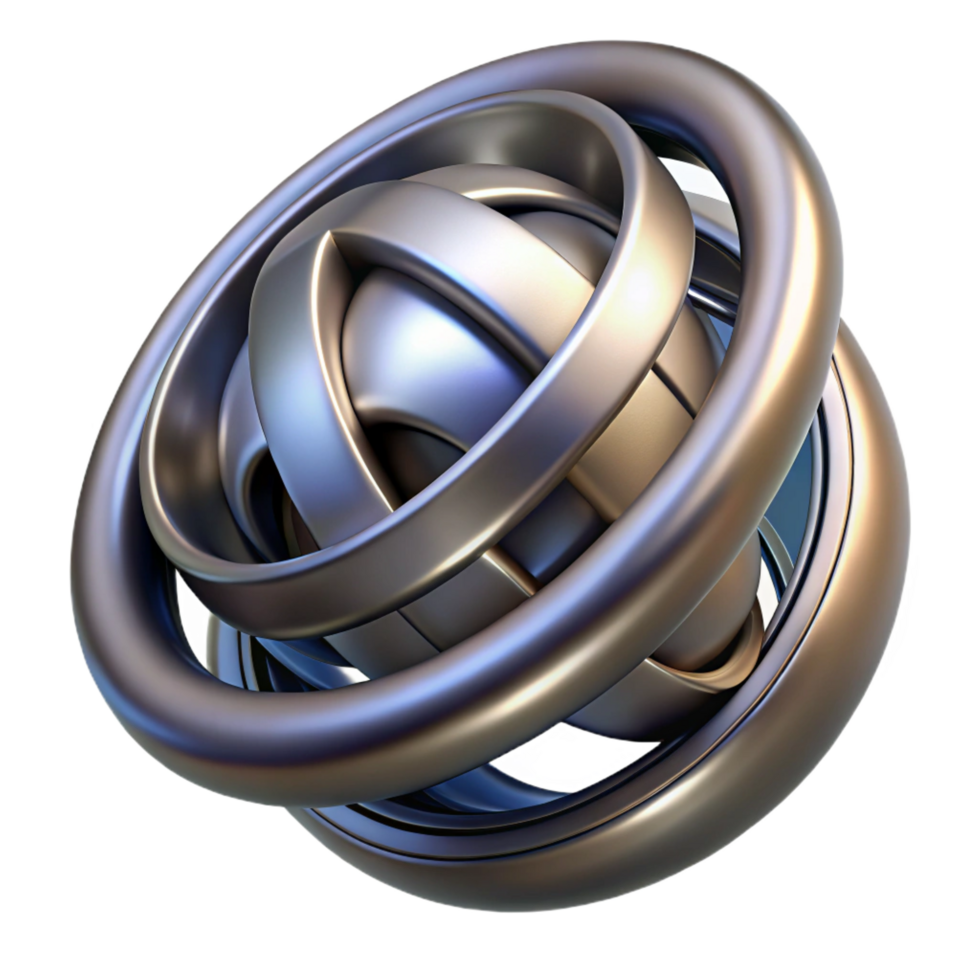 sought-after impressionist Hyper-specific, professional render of an isolated, spinning, metallic gyroscope with intricate engravings Isolated cutout with Transparent Background genuine png