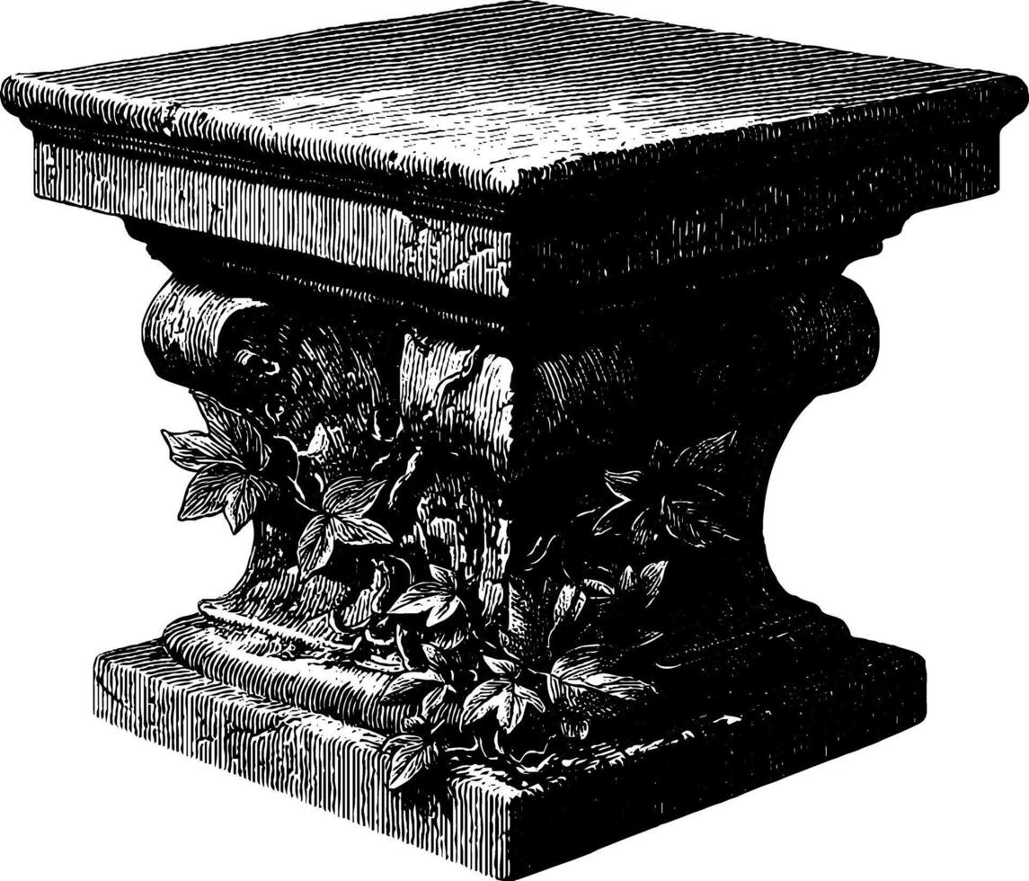 Ornate stone pedestal with intricate leaf design. vector