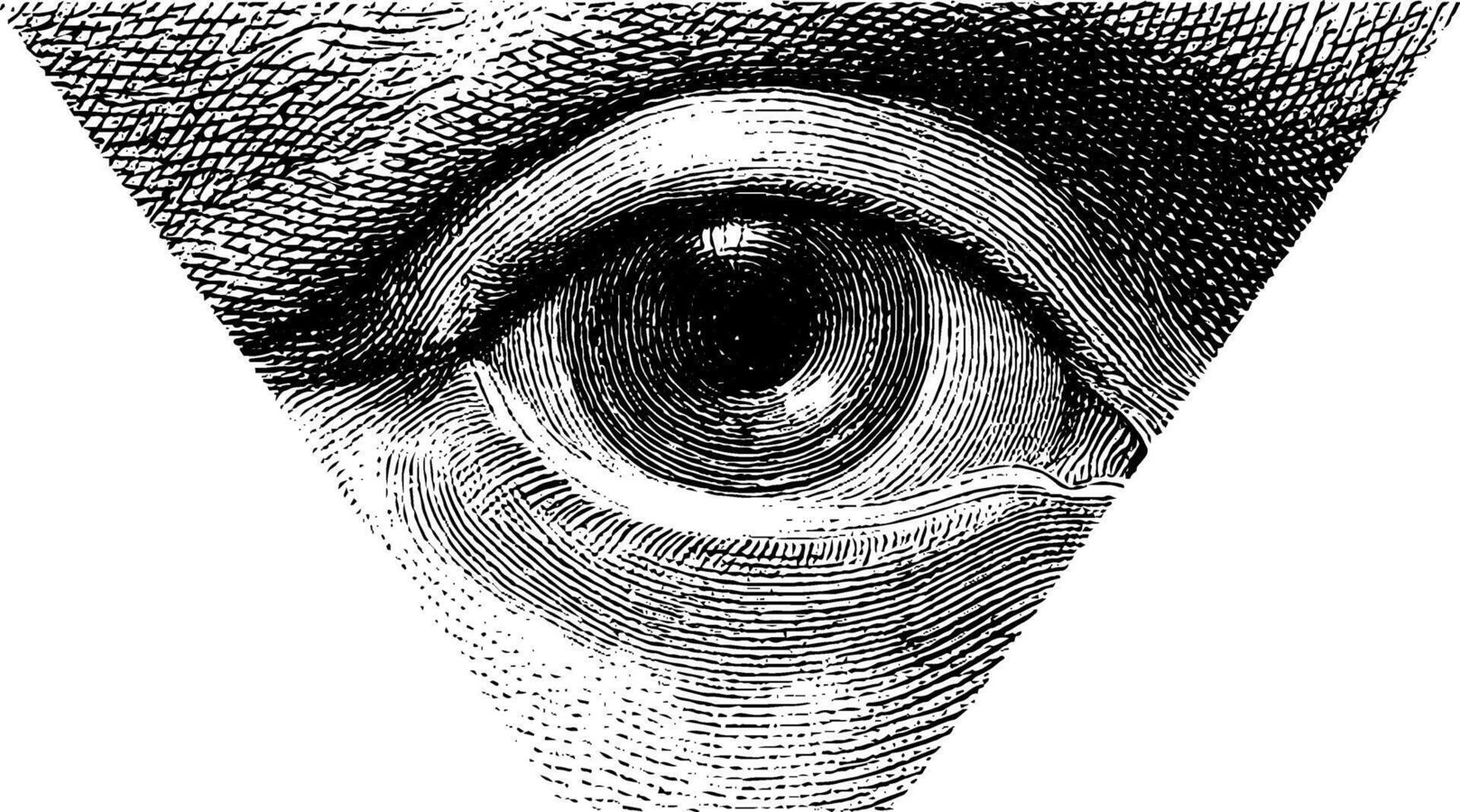 Intricate etching of an eye in triangle design with vintage texture. vector