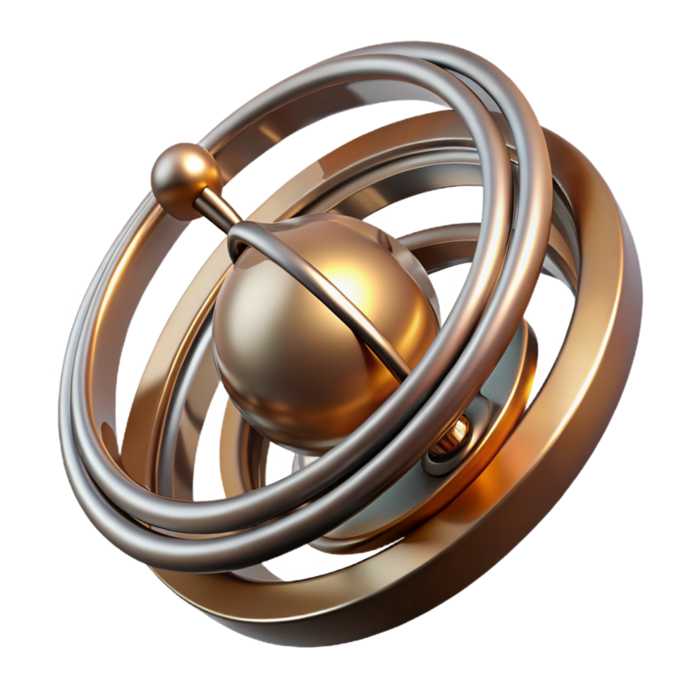 passionate spectacular Hyper-specific, professional render of an isolated, spinning, metallic gyroscope with intricate engravings Isolated cutout with Transparent Background professional png