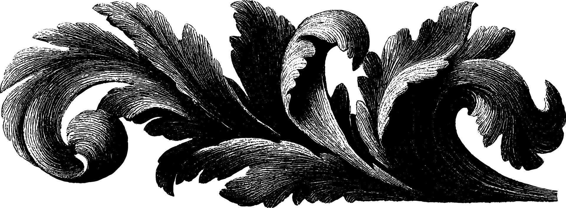 Elegant engraved swirl of leaves design for decoration and print projects. vector
