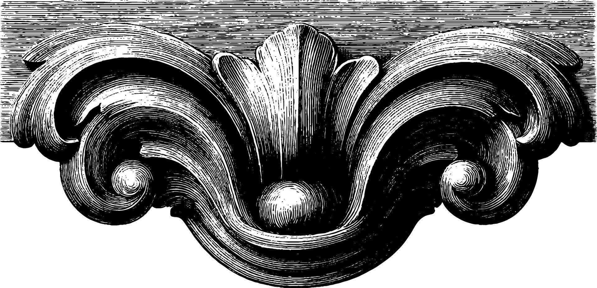 Ornate vintage wood carving design with symmetrical floral pattern. vector