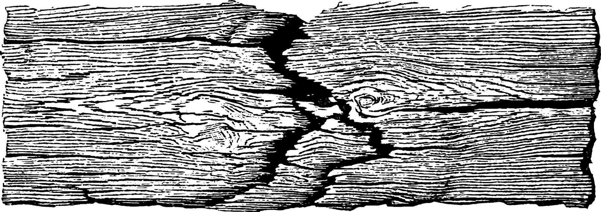 Engraved illustration of cracked wooden signboard for rustic design and art projects. vector