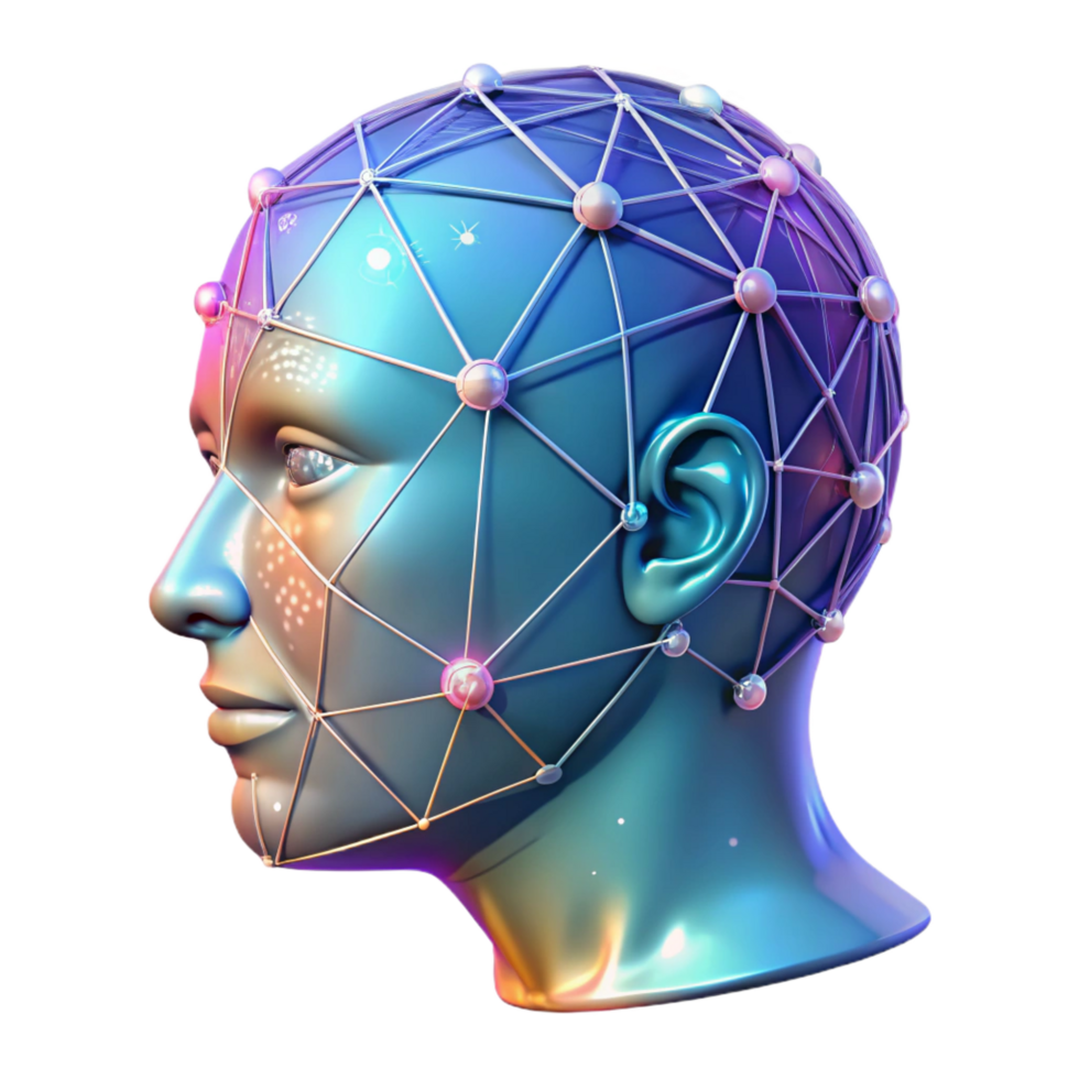 exquisite unparalleled Holographic projection of a human head, wireframe effect, data streams with Transparent Background png