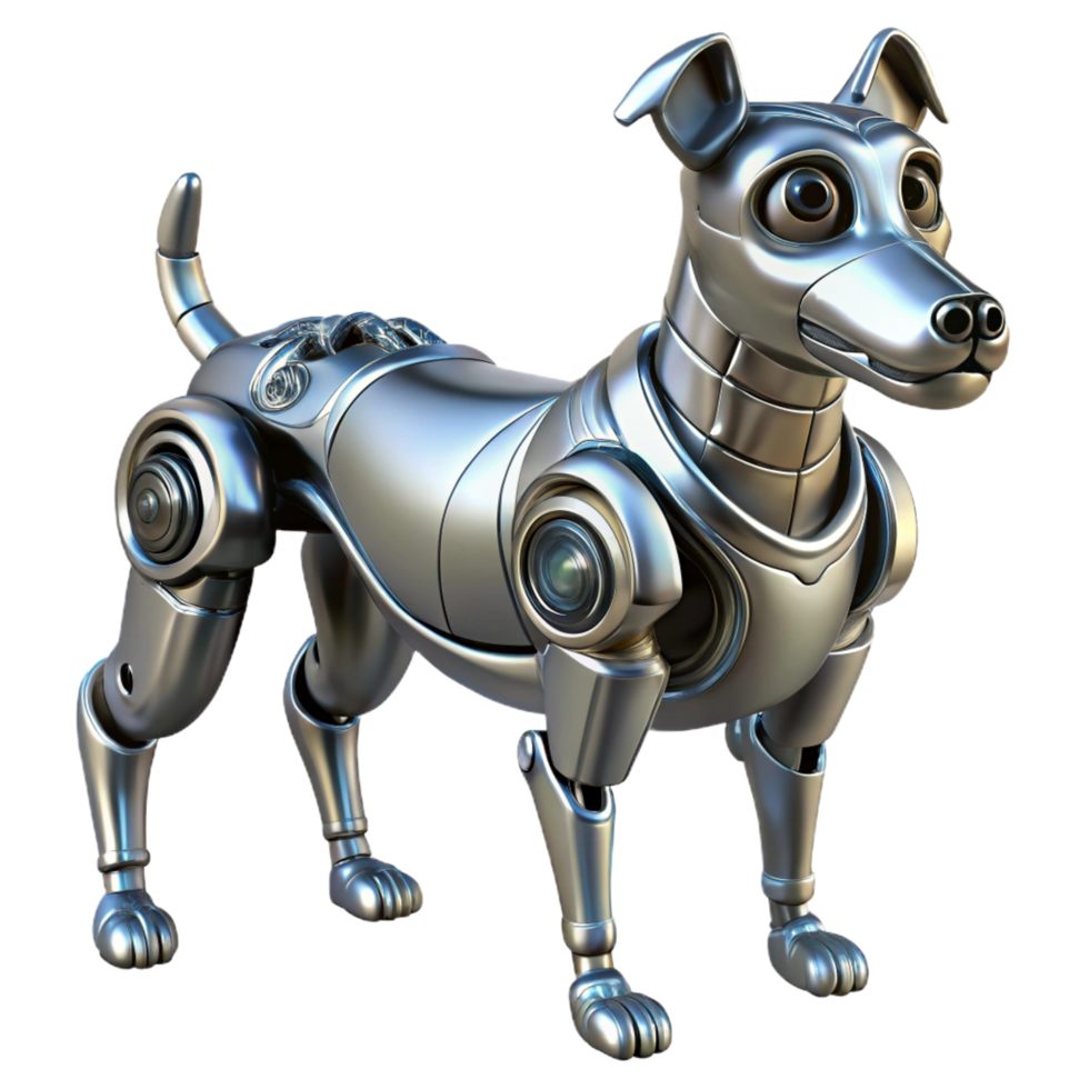 vibrant iconic Hyper-specific concept art style illustration of a single, highly detailed, art deco-inspired robot dog with chrome plating with Transparent Background png