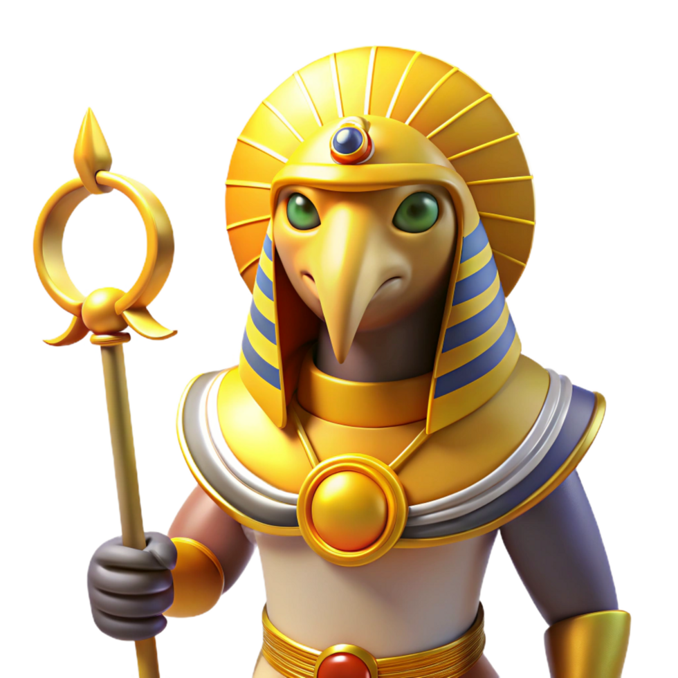 magnificent vintage Ra, Egyptian sun god, with a falcon head with Transparent Background 8K png