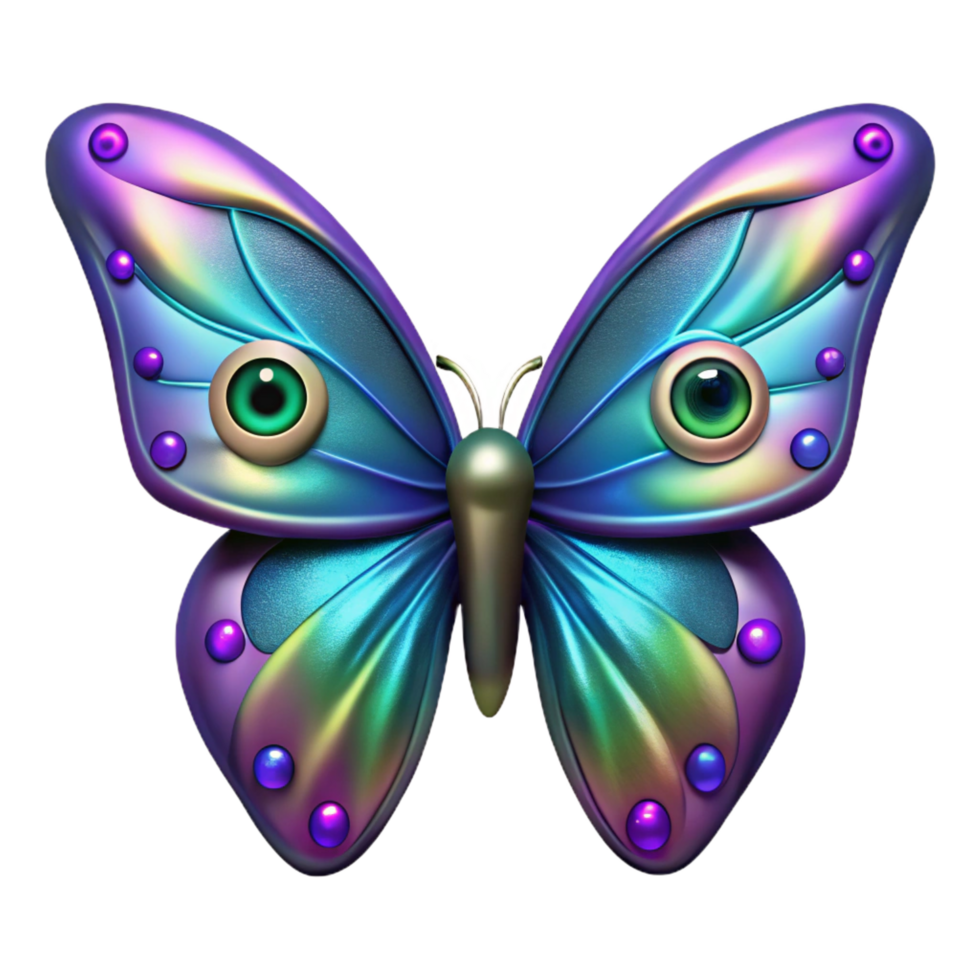 joyful hypnotic Hyper-specific, isolated cutout of a single, iridescent butterfly wing with human eyes patterned across it with Transparent Background perfect clarity png