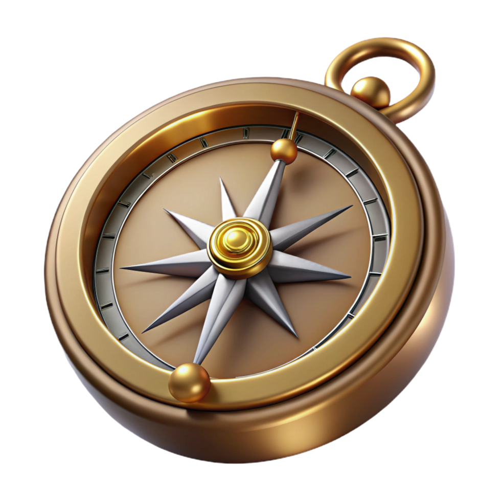 dramatic rare Steampunk compass with a brass casing and a rotating needle with Transparent Background png