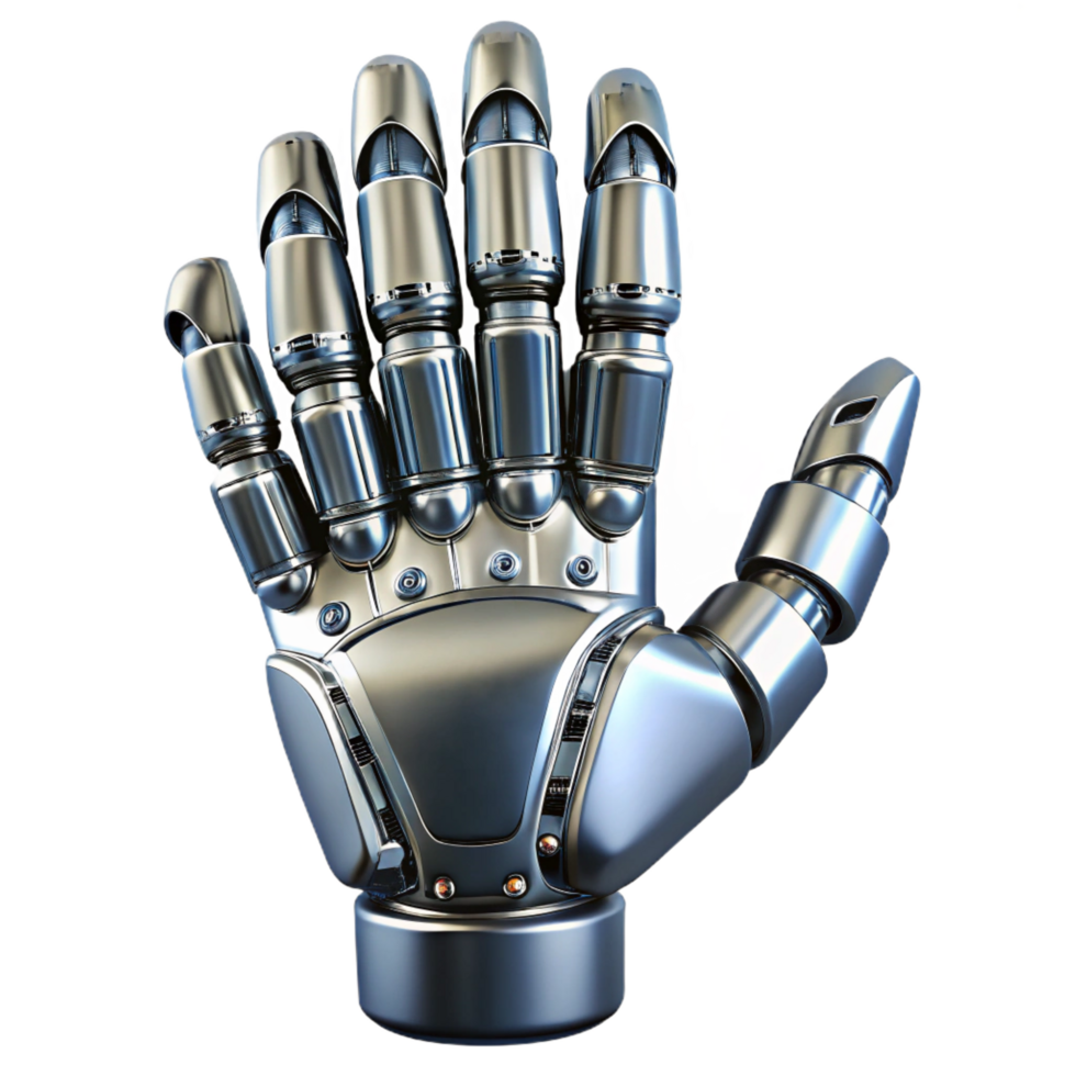 enchanting romantic artistic Robot hand, realistic, metallic texture with Transparent Background 8K png