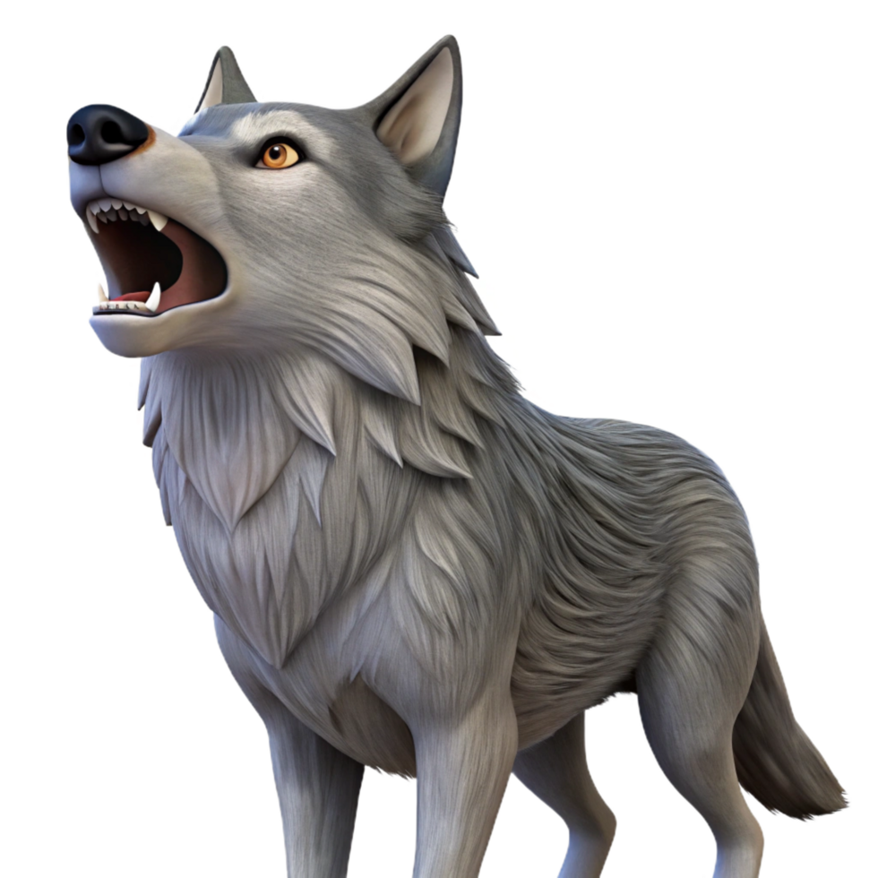whimsical serene Wolf, howling, wild expression, with Transparent Background sharp png