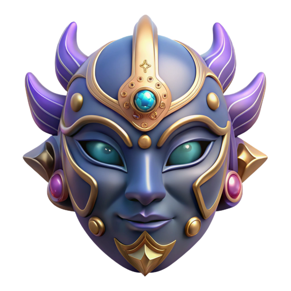 dramatic acclaimed Ultra-detailed professional render, isolated cutout, photorealistic depiction of a single, intricate celestial mask, adorned with cosmic symbols with Transparent Background png