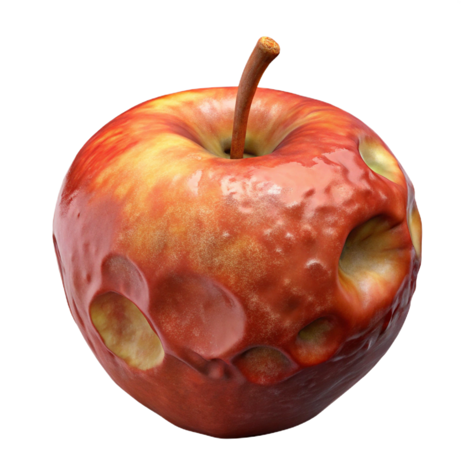exquisite calm abstract Photorealistic isolated cutout of a single decaying apple, ultra-detailed professional render with Transparent Background flawless png