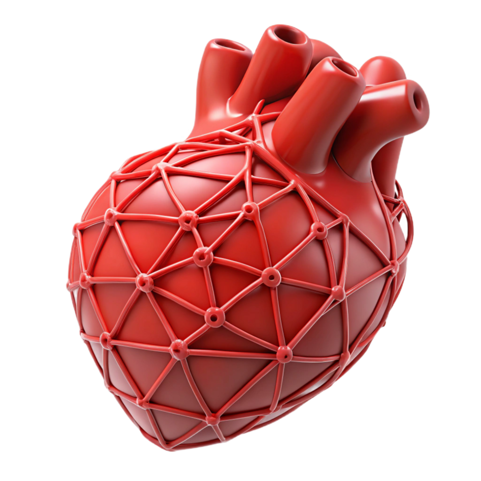 mesmerizing minimalist Ultra-detailed, isolated cutout of a single, stylized, human heart made of interconnected wires, professional render with Transparent Background 8K png