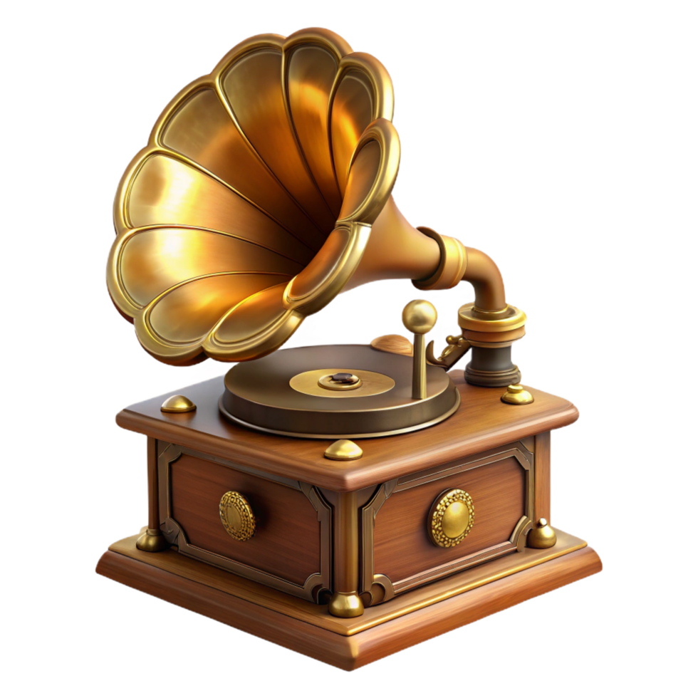 impressive futuristic Steampunk gramophone with a brass horn and a clockwork mechanism with Transparent Background luxury png