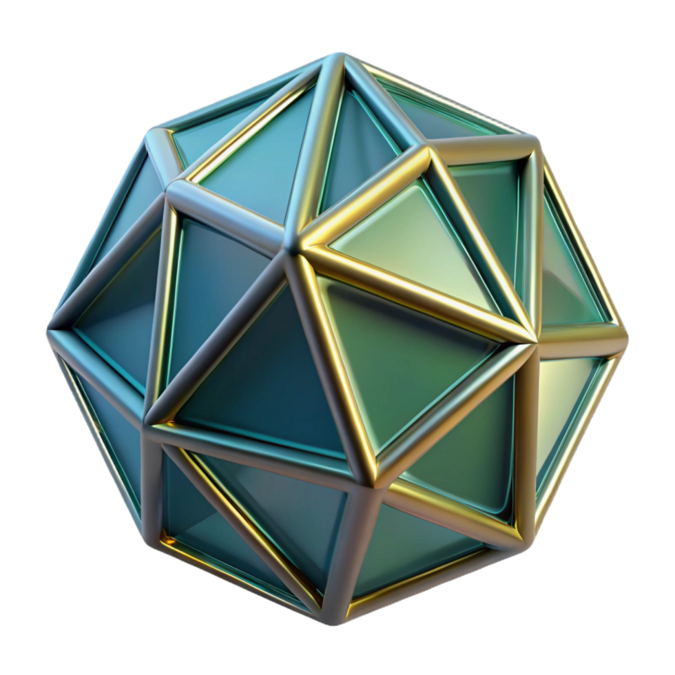 vibrant impressionist Professional render, hyper-specific, isolated cutout of a single, geometrically complex polyhedron with Transparent Background refined png