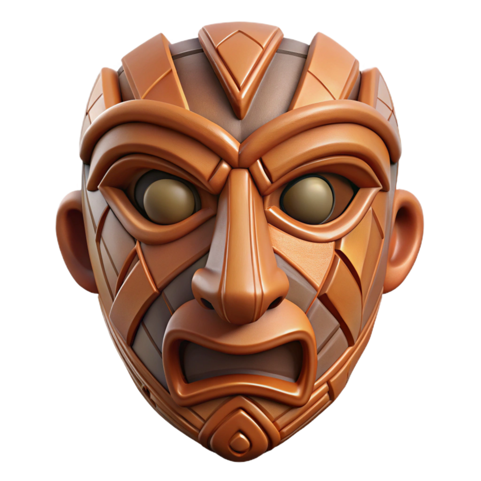 glorious nordic Hyper-specific, professional render of an isolated cutout, tribal wooden mask, intricate carving, geometric patterns, stylized features with Transparent Background exclusive png