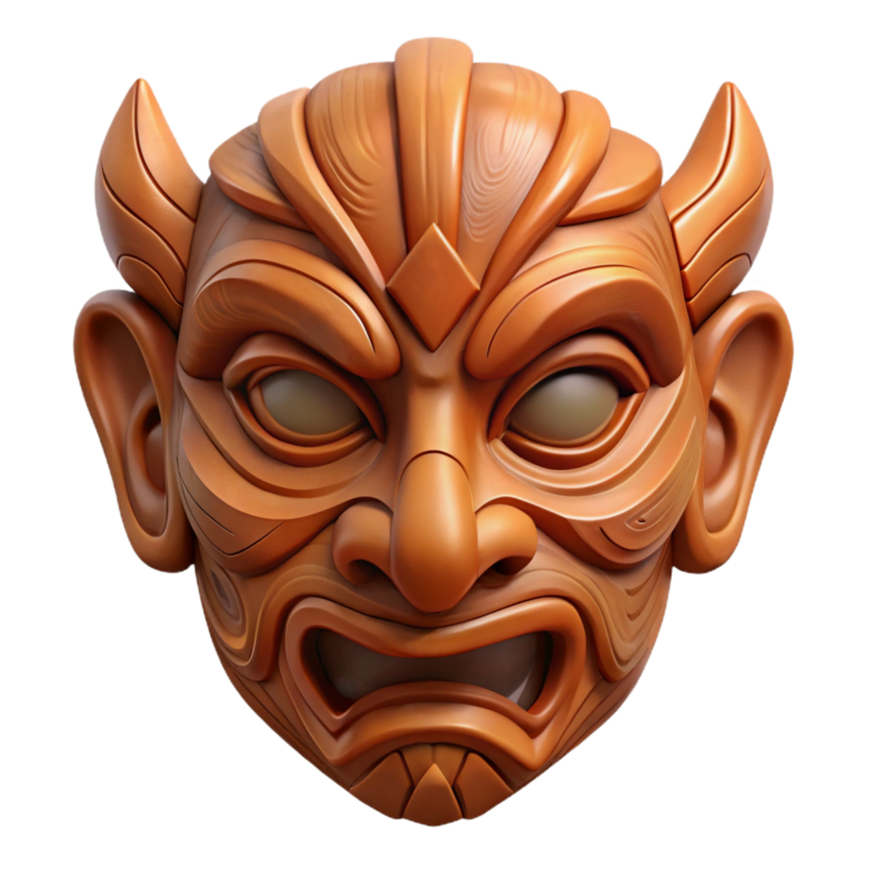 extraordinary abstract Ultra-detailed, professional render of a single, intricately carved wooden mask Isolated cutout with Transparent Background sharp png