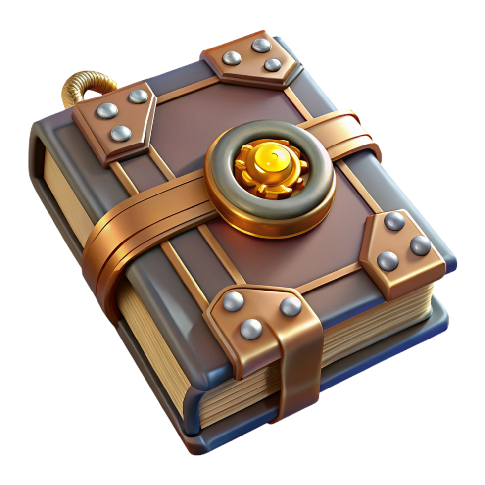 passionate majestic Steampunk book with metallic clasps and intricate cover design with Transparent Background impeccable png