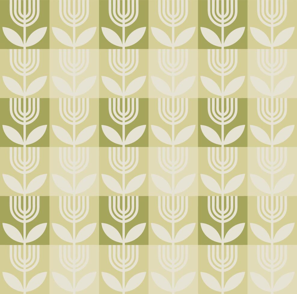 Retro Floral Seamless Pattern in Green Tones Mid-Century Modern Style vector