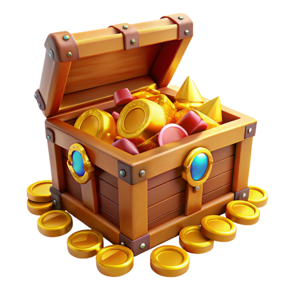 sought-after modern A treasure chest, overflowing with gold coins and gems with Transparent Background elite png