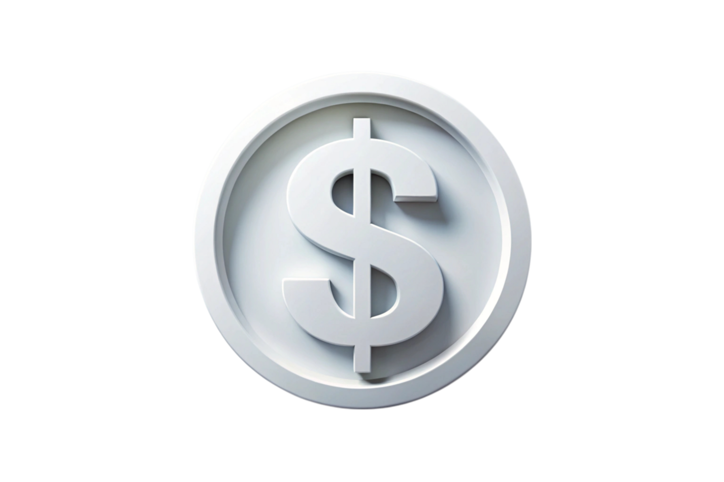 Minimalist white dollar symbol icon on a light background representing finance, economy, and currency concept png