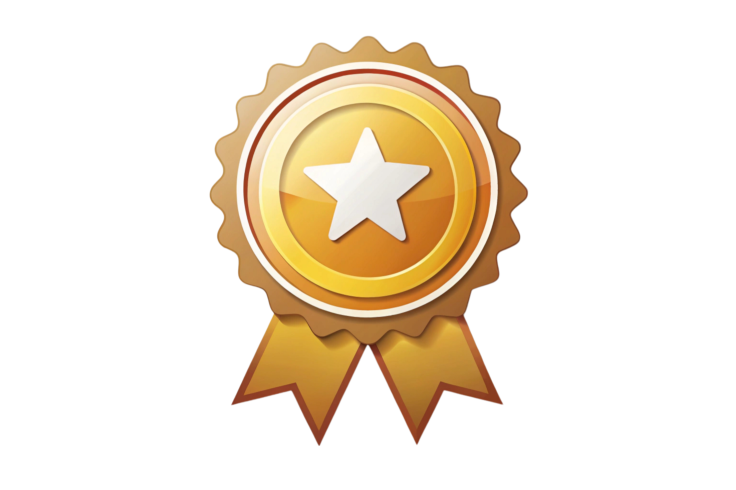 Golden award medal with star symbol in the center with a shiny yellow ribbon on a Transparent Background representing victory, success, or achievement png