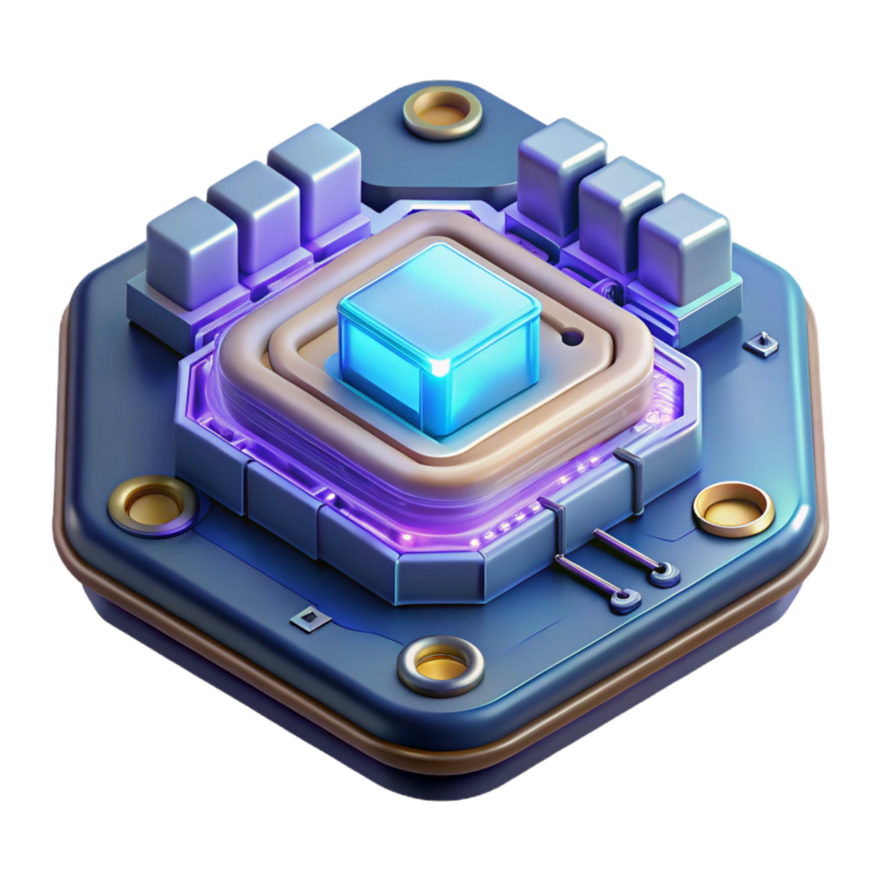 hypnotic distinctive Isolated cutout, ultra-detailed concept art style rendering of a single, futuristic, glowing circuit board with Transparent Background png