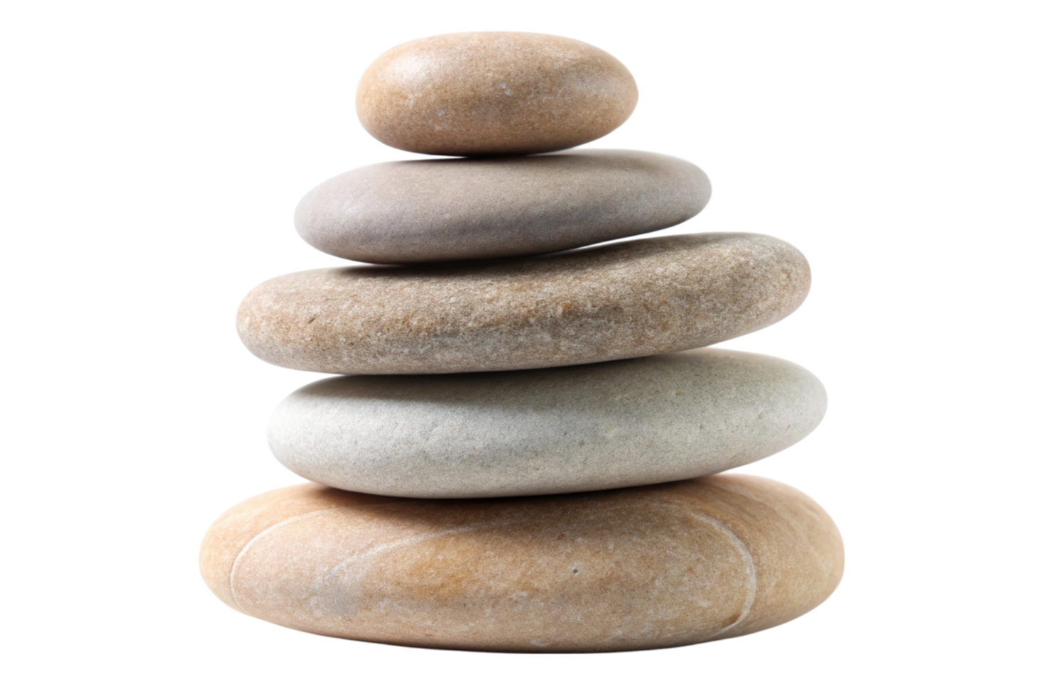 Stack of smooth round pebbles carefully arranged in balance, representing simplicity and calmness on a Transparent Background png