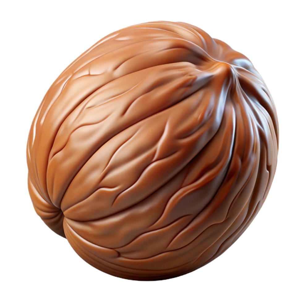 mesmerizing celebrated Ultra-detailed, hyper-specific isolated cutout of a single, brown walnut with its textured shell with Transparent Background png