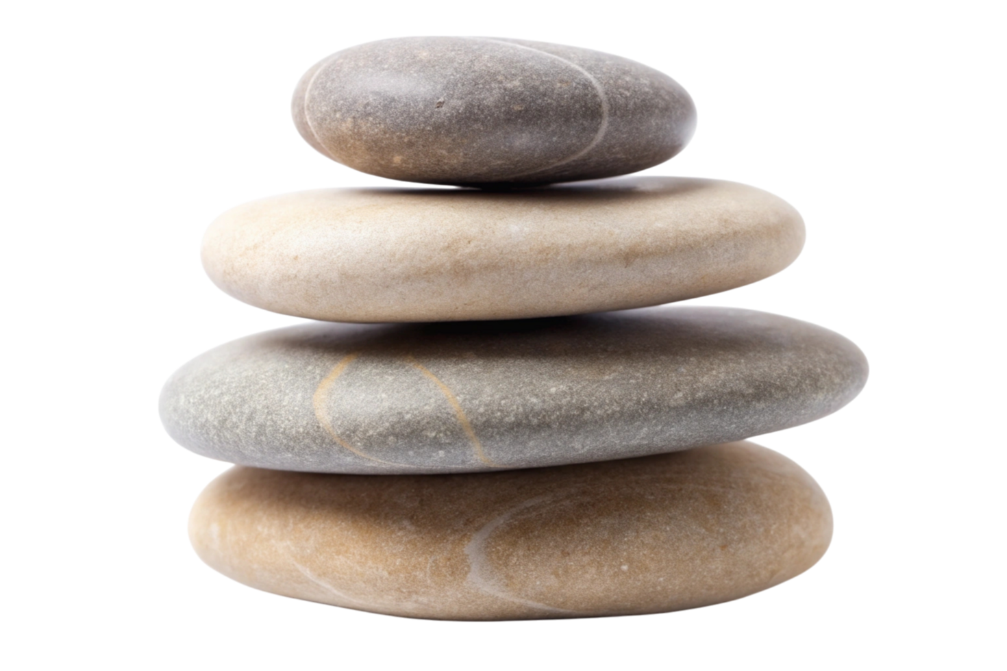 Minimalistic composition of stacked pebbles symbolizing harmony and serenity, isolated on a clean white surface png