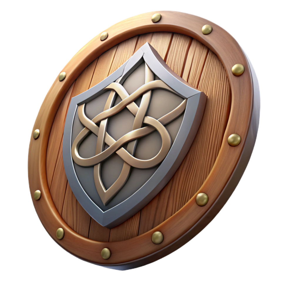 exceptional urban A wooden shield, adorned with a Celtic knot design with Transparent Background ultra HD png