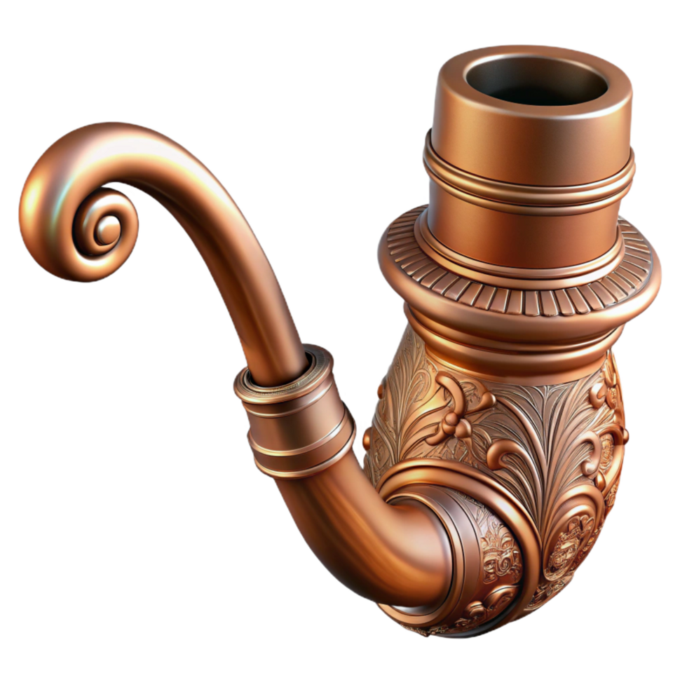 radiant quintessential Copper steampunk pipe with ornate carvings and a long stem with Transparent Background png