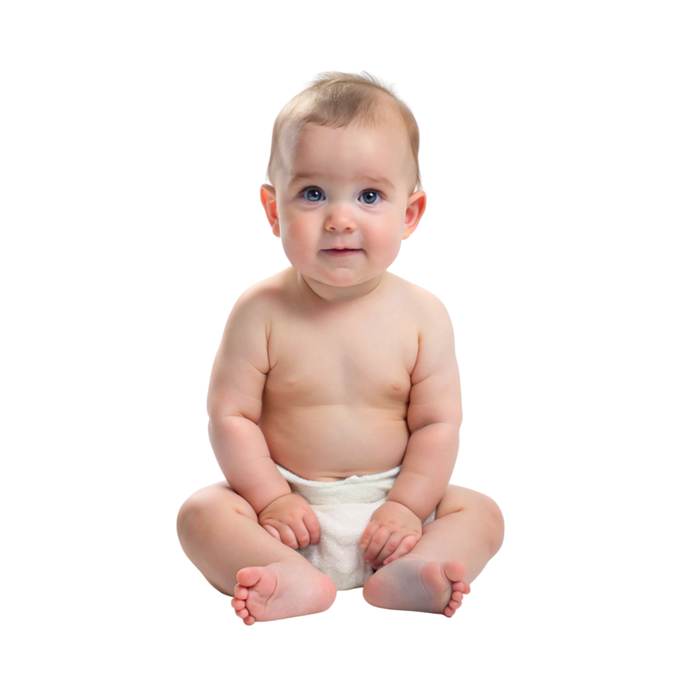 Adorable baby sitting on a Transparent Background wearing a diaper, capturing the innocence of early childhood development png