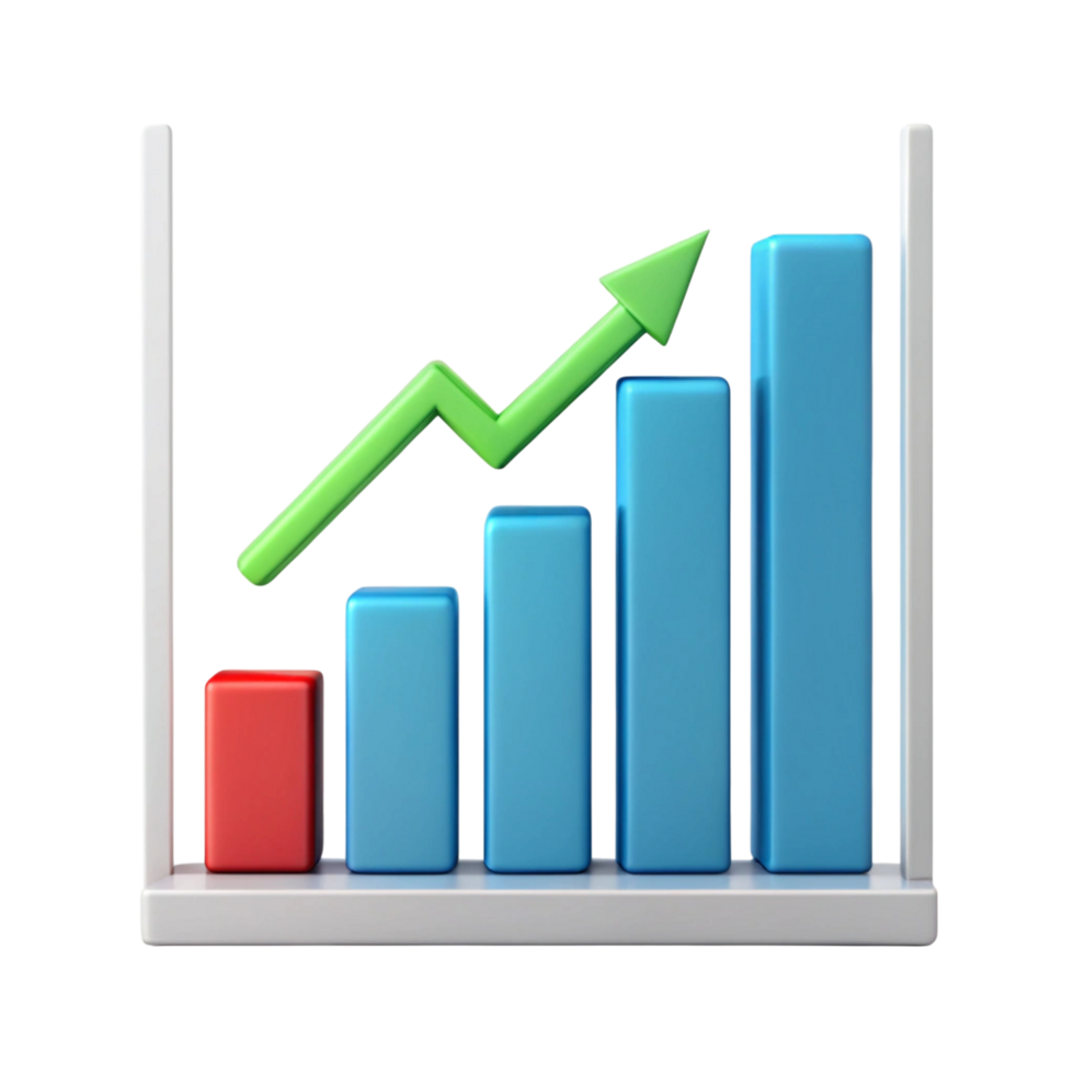 Rising bar graph with an upward arrow representing growth, success, and financial progress in Transparent Background png