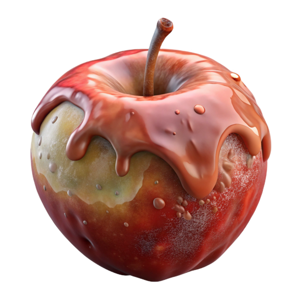 mesmerizing distinctive Photorealistic isolated cutout of a single decaying apple, ultra-detailed professional render with Transparent Background png