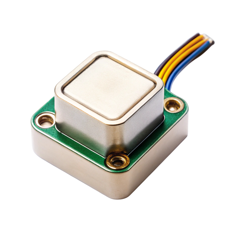 Professional accelerometer sensor with robust design and gold plated connectors, ideal for electronic and engineering projects png