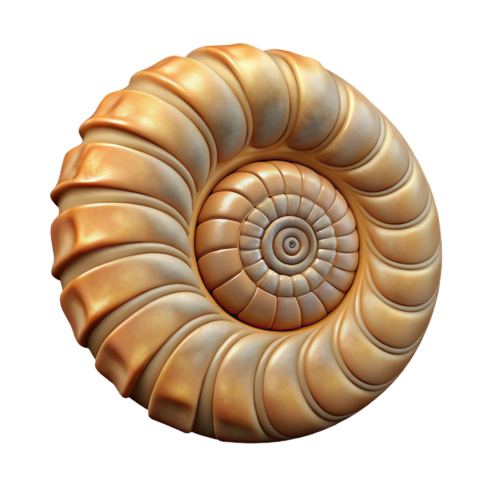 pristine unforgettable Isolated cutout of a concept art style hyper-specific fossilized ammonite, spiral shell, detailed texture, with Transparent Background png