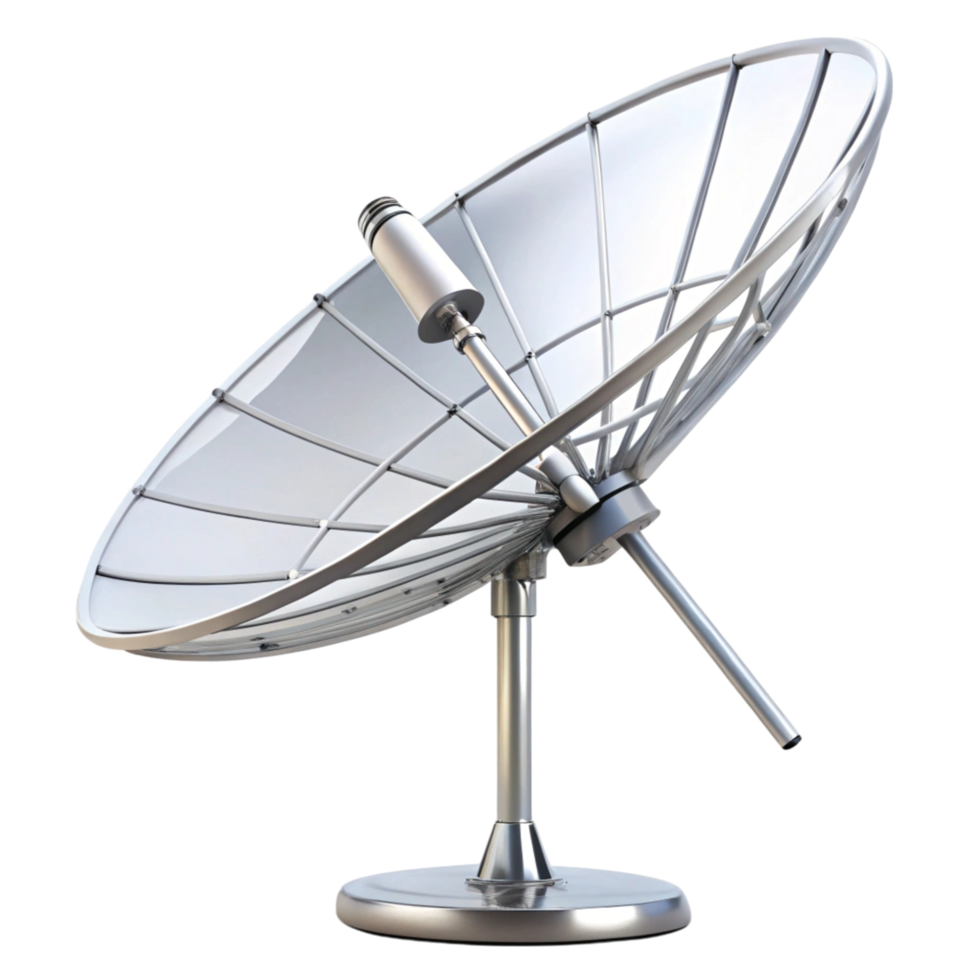 Professional grade parabolic antenna with a detailed metallic finish, designed for radio and TV signal reception png