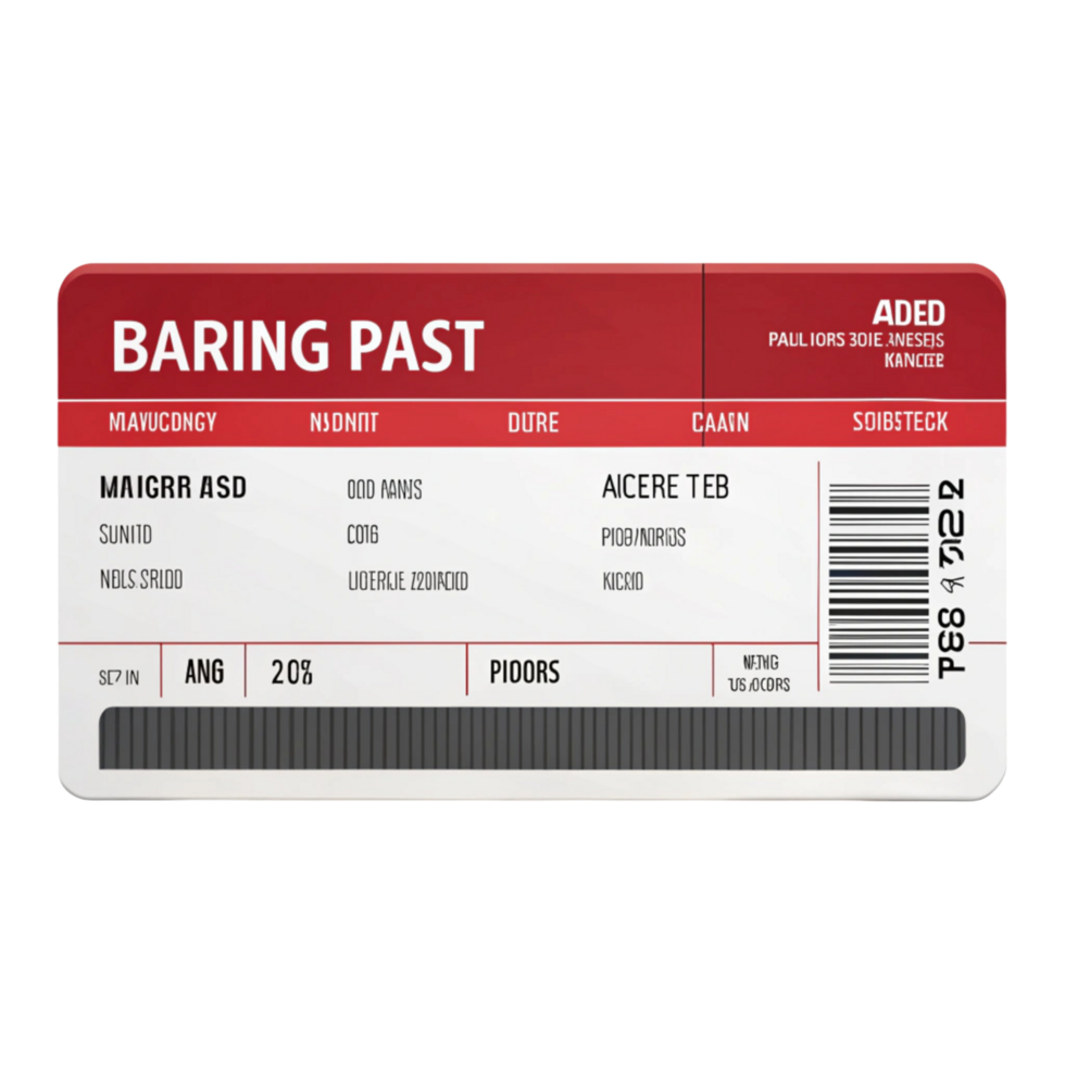 3D illustration of a generic airline boarding pass with blue and red highlights for travel documentation concept png