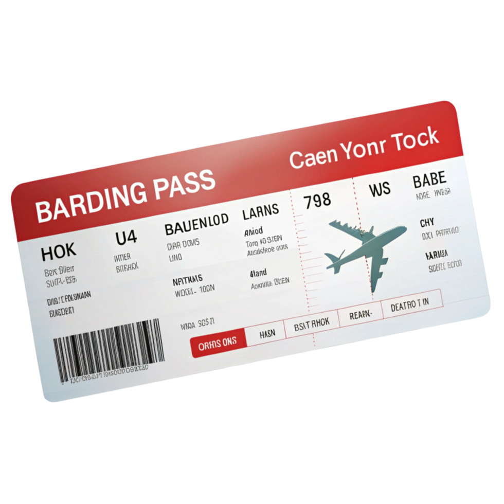 Modern boarding pass design featuring travel data, barcode, and airline branding for travel and transportation themes png