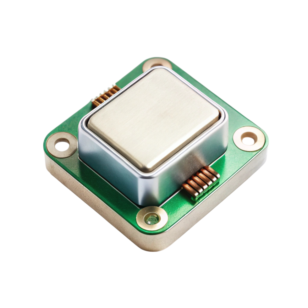 Advanced accelerometer module with green PCB and metallic shield for precise motion sensing applications png
