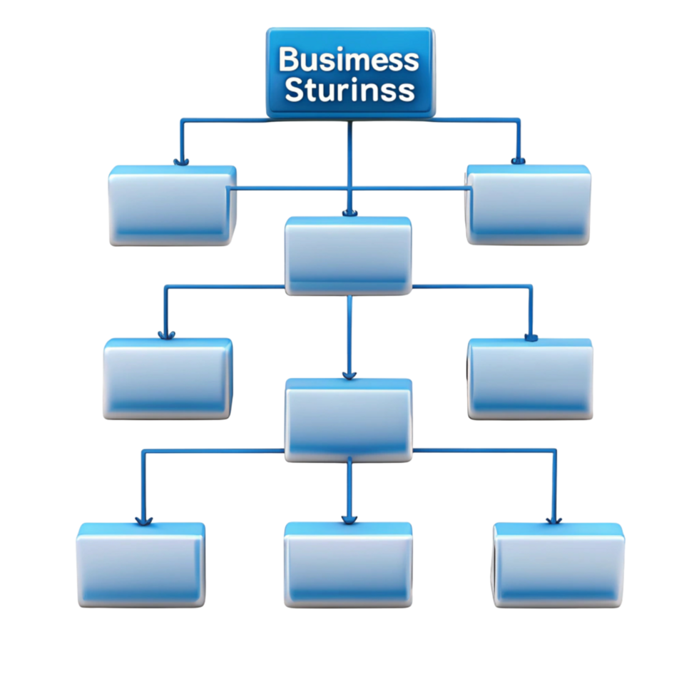 Abstract business organizational hierarchy diagram with clean design, blue accents, and Transparent Background for presentation purposes png