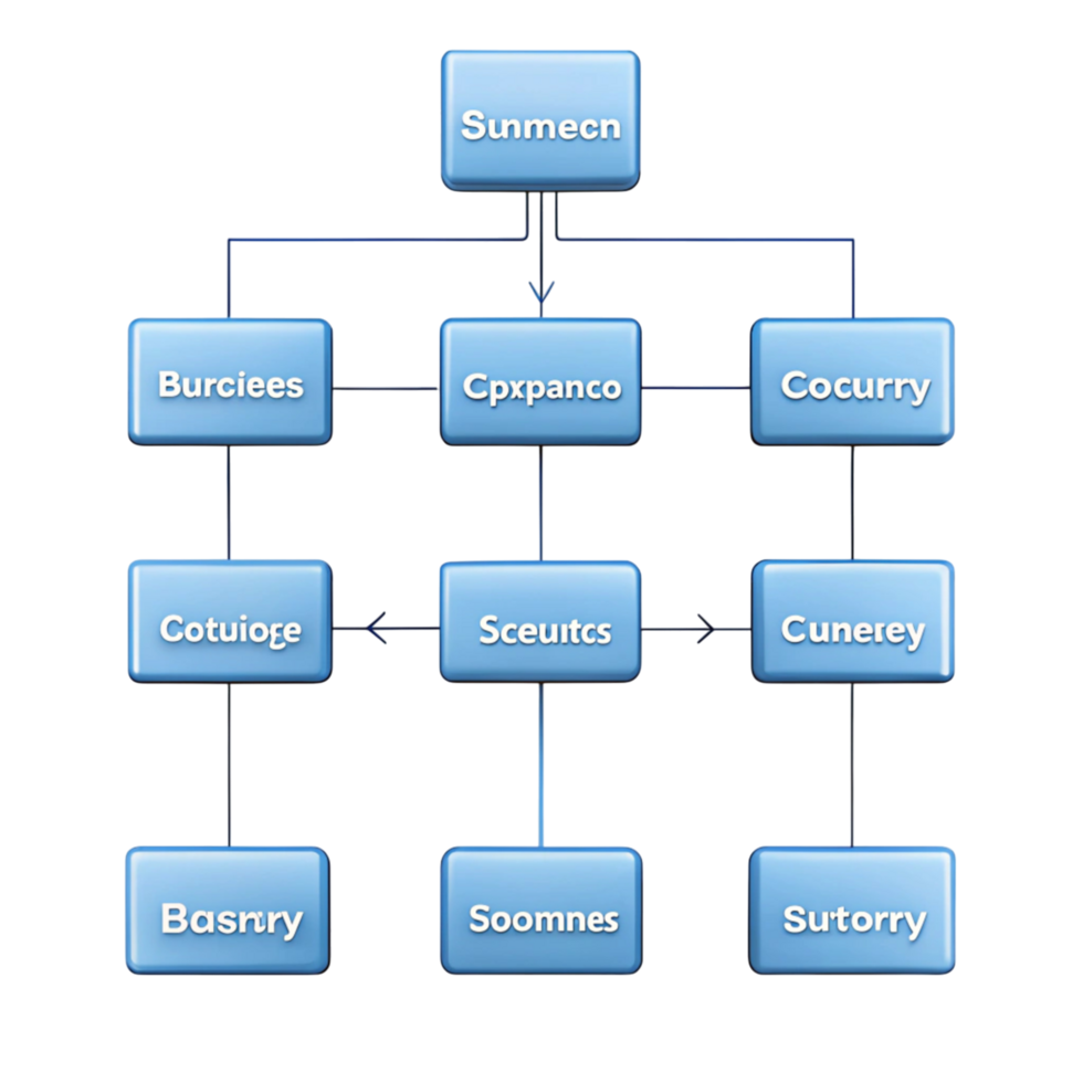 Simple and clear business flowchart showing relationships between departments and teams with a minimalistic design png